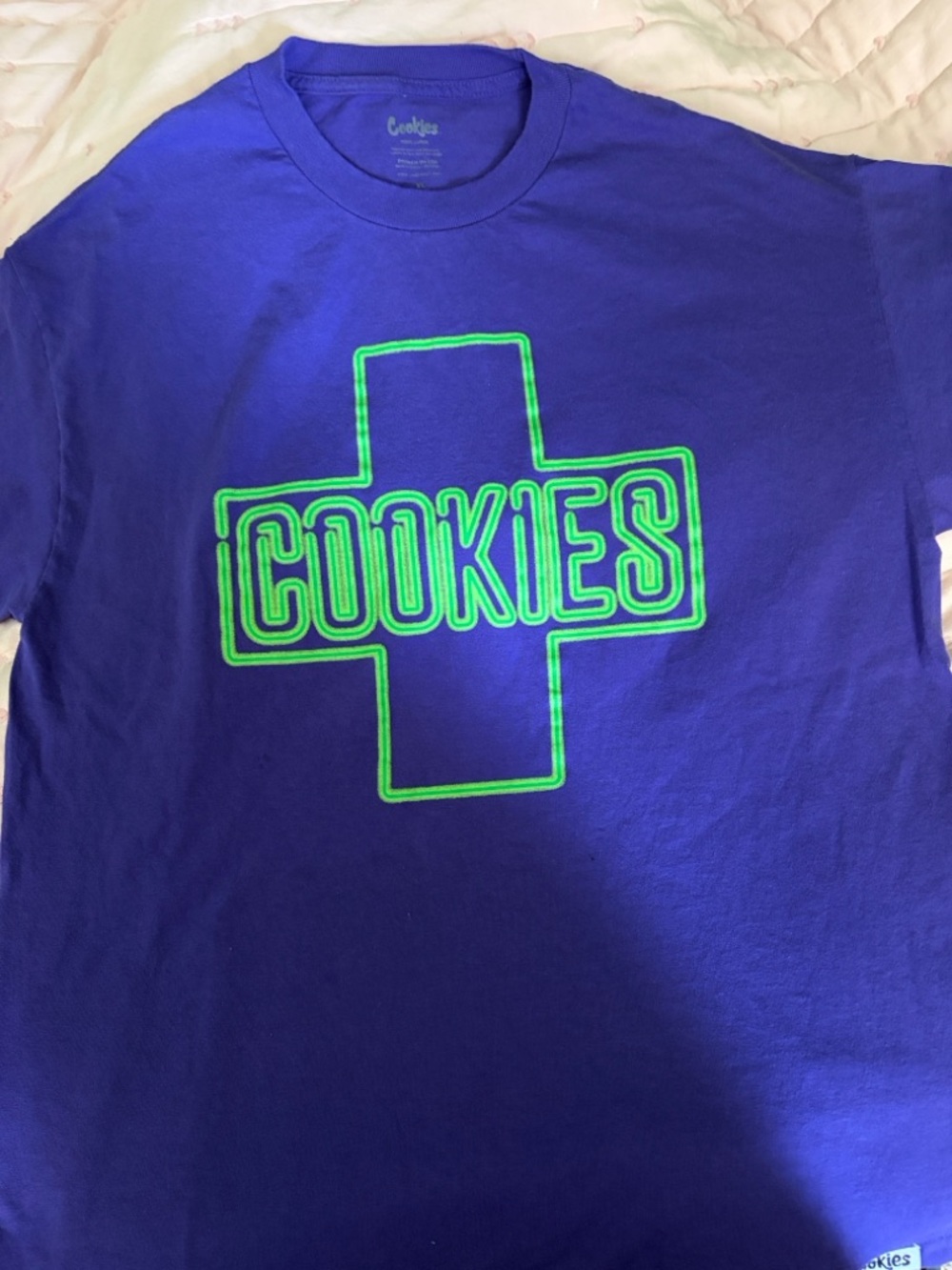 Cookies Men's Short Sleeve Tee in Royal Purple with Neon Green Logo